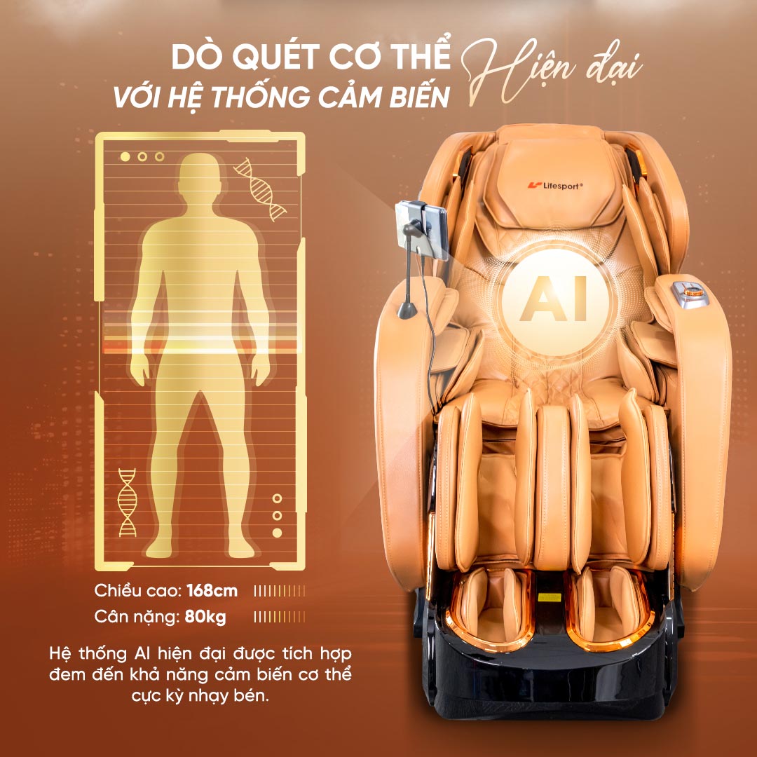 Ghế massage Lifesport LS-799 tích hợp cảm biến AI giúp dò quét cơ thể