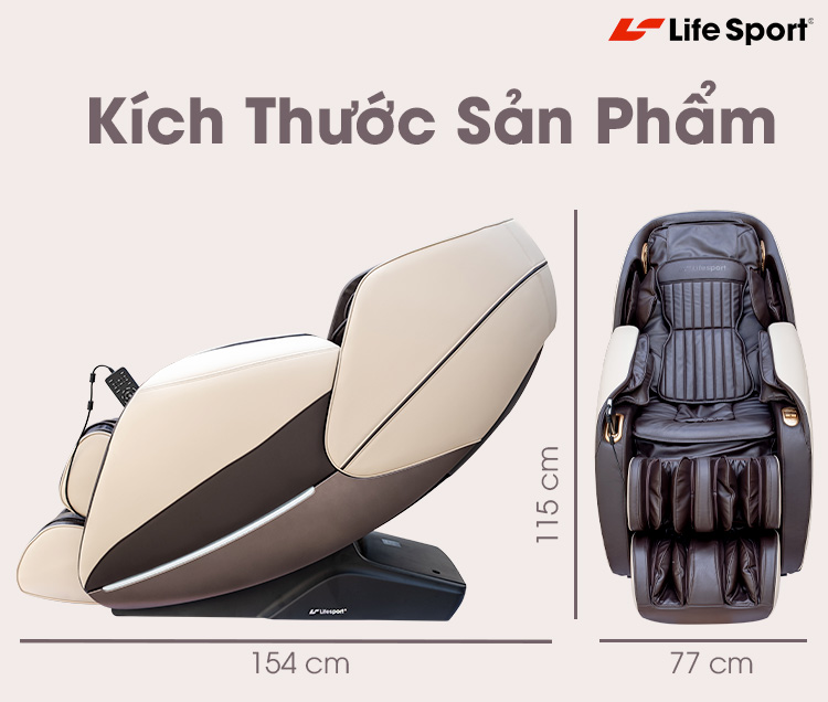 Kích thước ghế massage LifeSport Ls-350 Plus