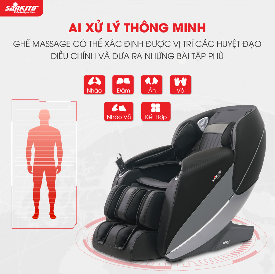 Ghế Massage Sankito S-80 Ghế massage với công nghệ AI nổi bật  