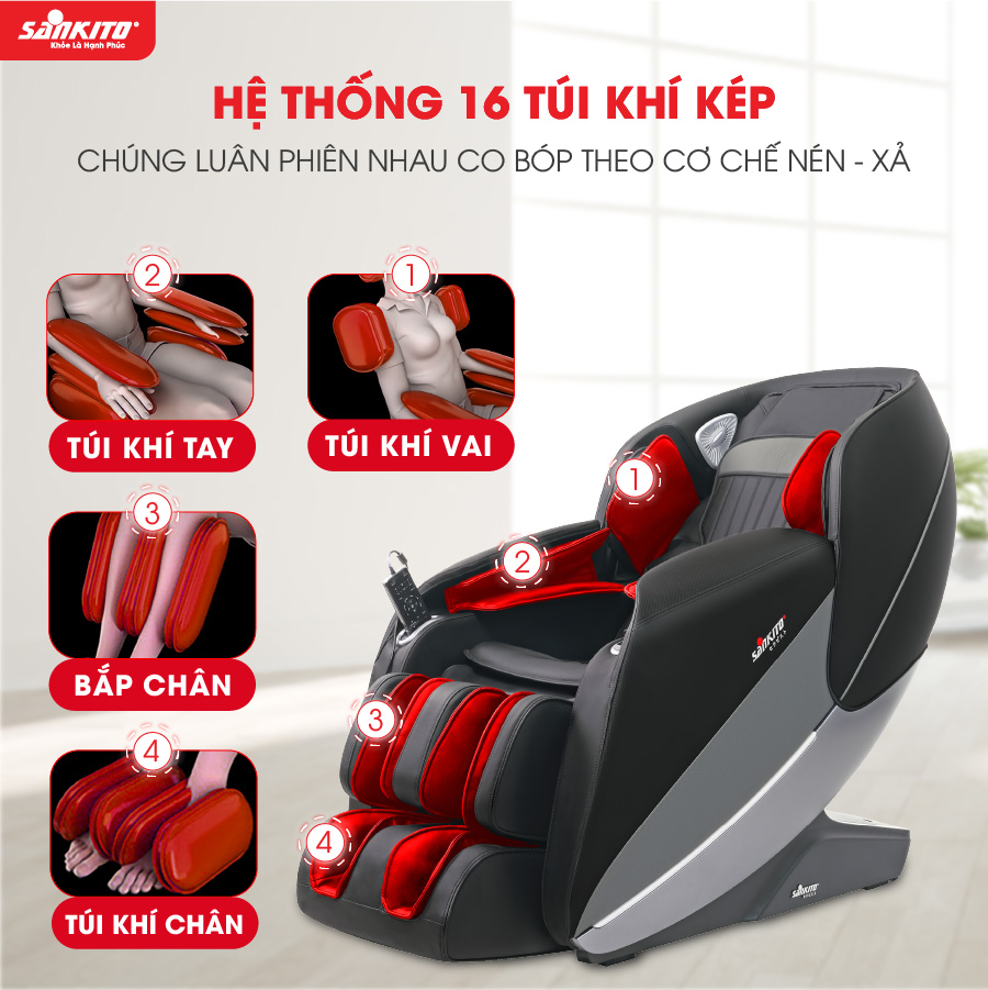 Ghế Massage Sankito S-80 Hệ thống túi khí kép toàn thân 
