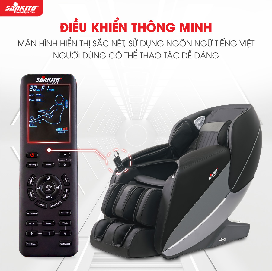 Ghế Massage Sankito S-80 Remote sắc nét, dễ thao tác điều chỉnh ghế massage