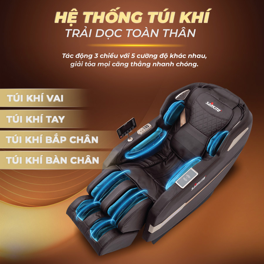 Ghế massage Sankito S-566 trang bị hệ thống túi khí toàn thân